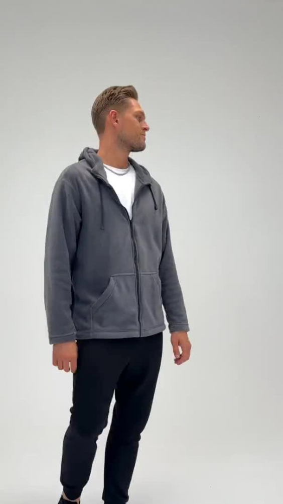 Толстовка КОТЛАЙН (KOTLINE) флисовая с капюшоном т.серая